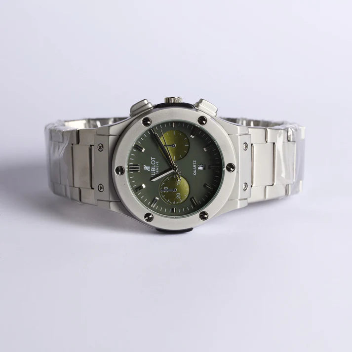 Hublot Chronograph | Green Dial | Matte Silver Chain