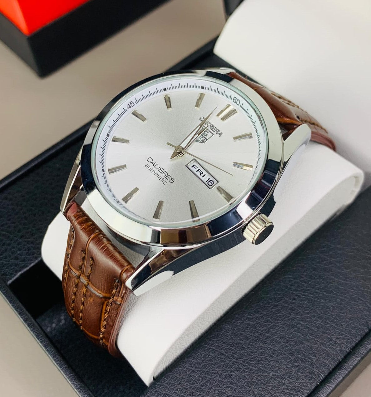 TAG HEUER | BROWN LEATHER STRAP | WHITE DIAL