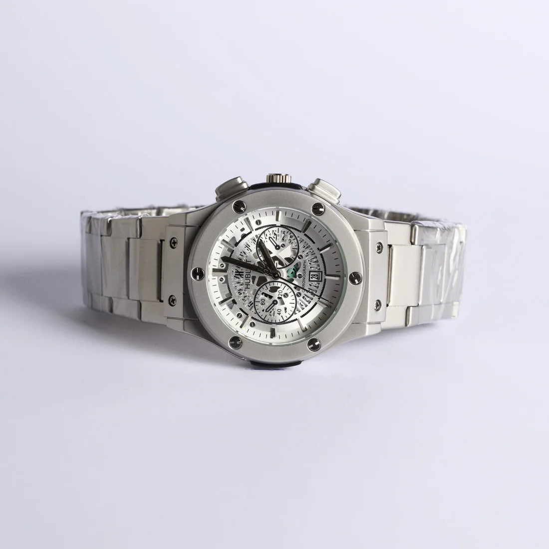 Hublot Skeleton | Silver Dial | Matte Silver Chain