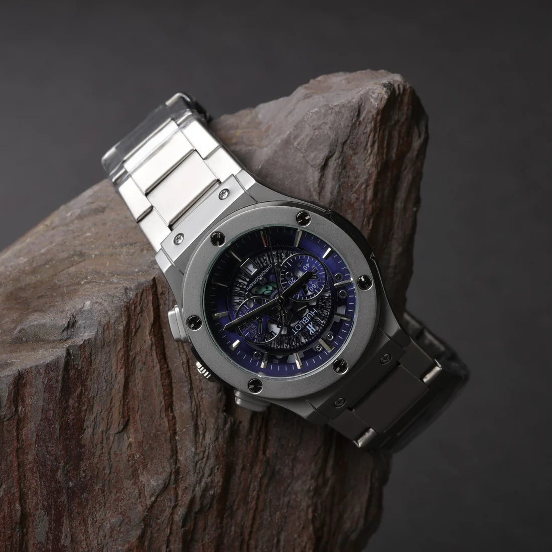 Hublot Skeleton | Blue Dial | Matte Silver Chain