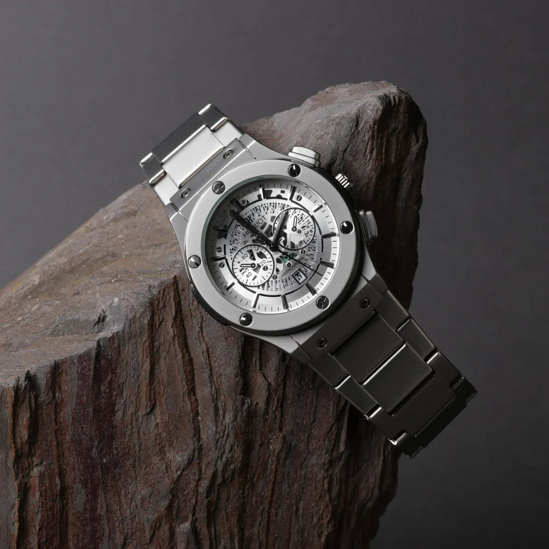 Hublot Skeleton | Silver Dial | Matte Silver Chain