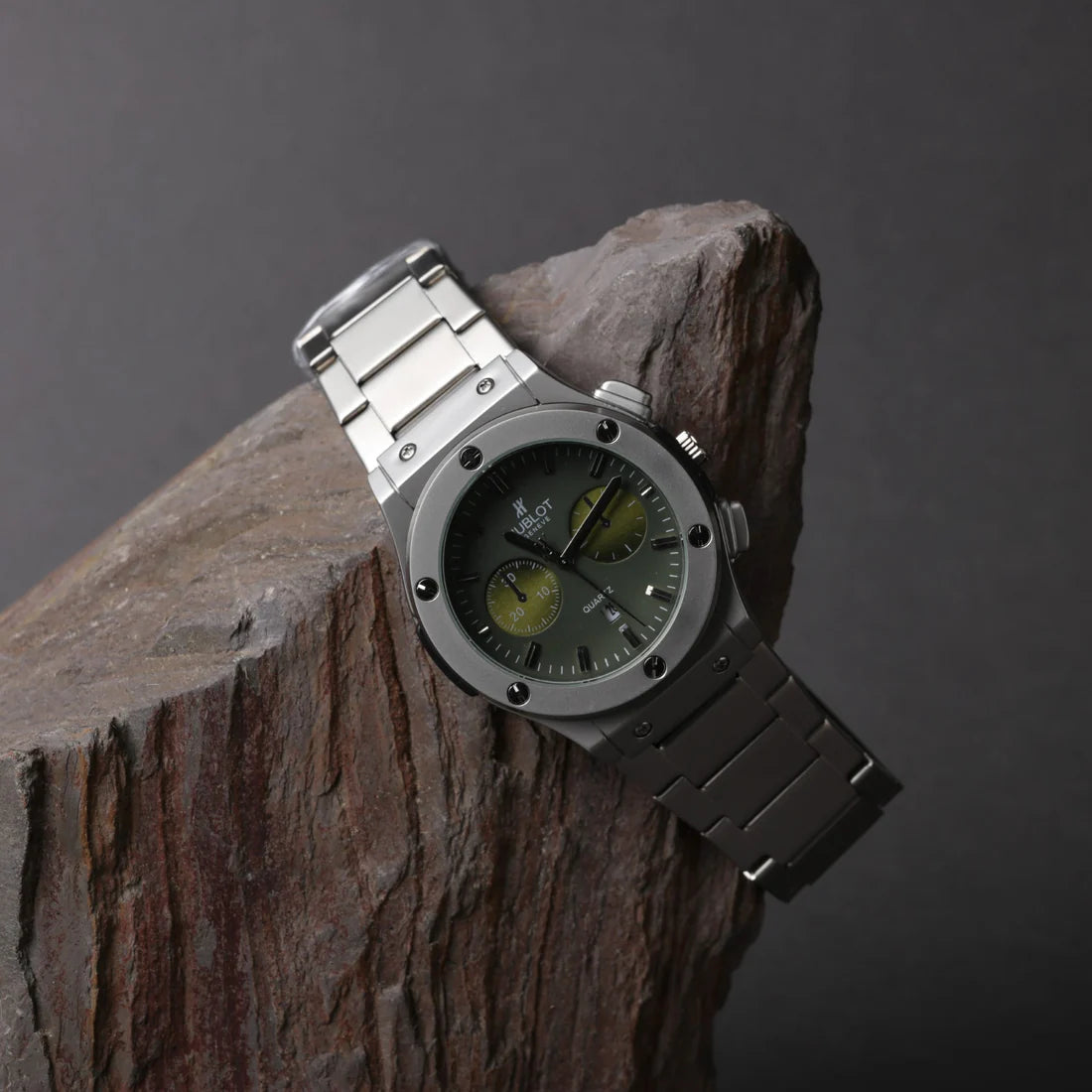 Hublot Chronograph | Green Dial | Matte Silver Chain