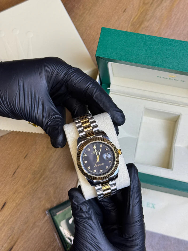 RLX Oyester | Black & Gold Dial | Silver Chain