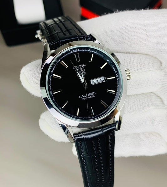TAG HEUER | BLACK LEATHER STRAP | BLACK DIAL