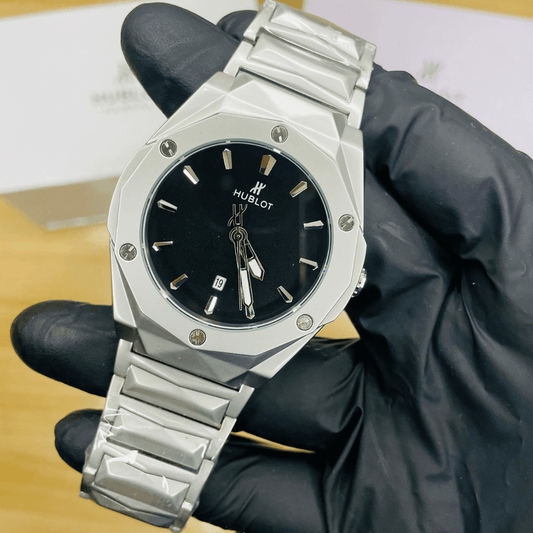Hublot Premium Watch - Luxury Diamond Cut Chain - Black Dial