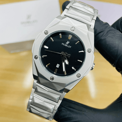 Hublot Premium Watch - Luxury Diamond Cut Chain - Black Dial