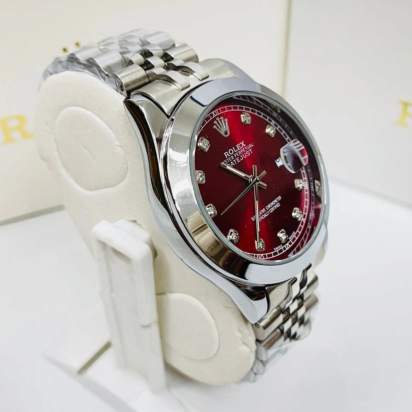 RLX Oyester  |Maroon Dial | Silver Chain
