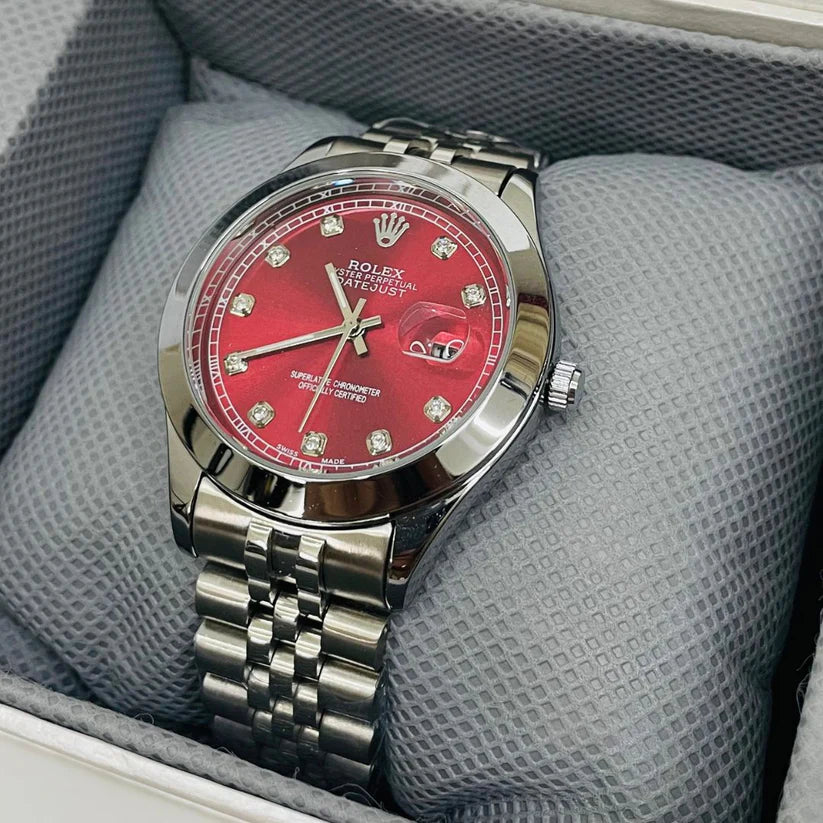 RLX Oyester  |Maroon Dial | Silver Chain