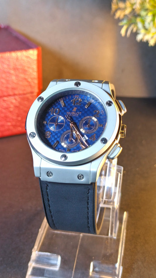 HUBLOT PREMIUM | BLUE CHECK | LEATHER STRAP