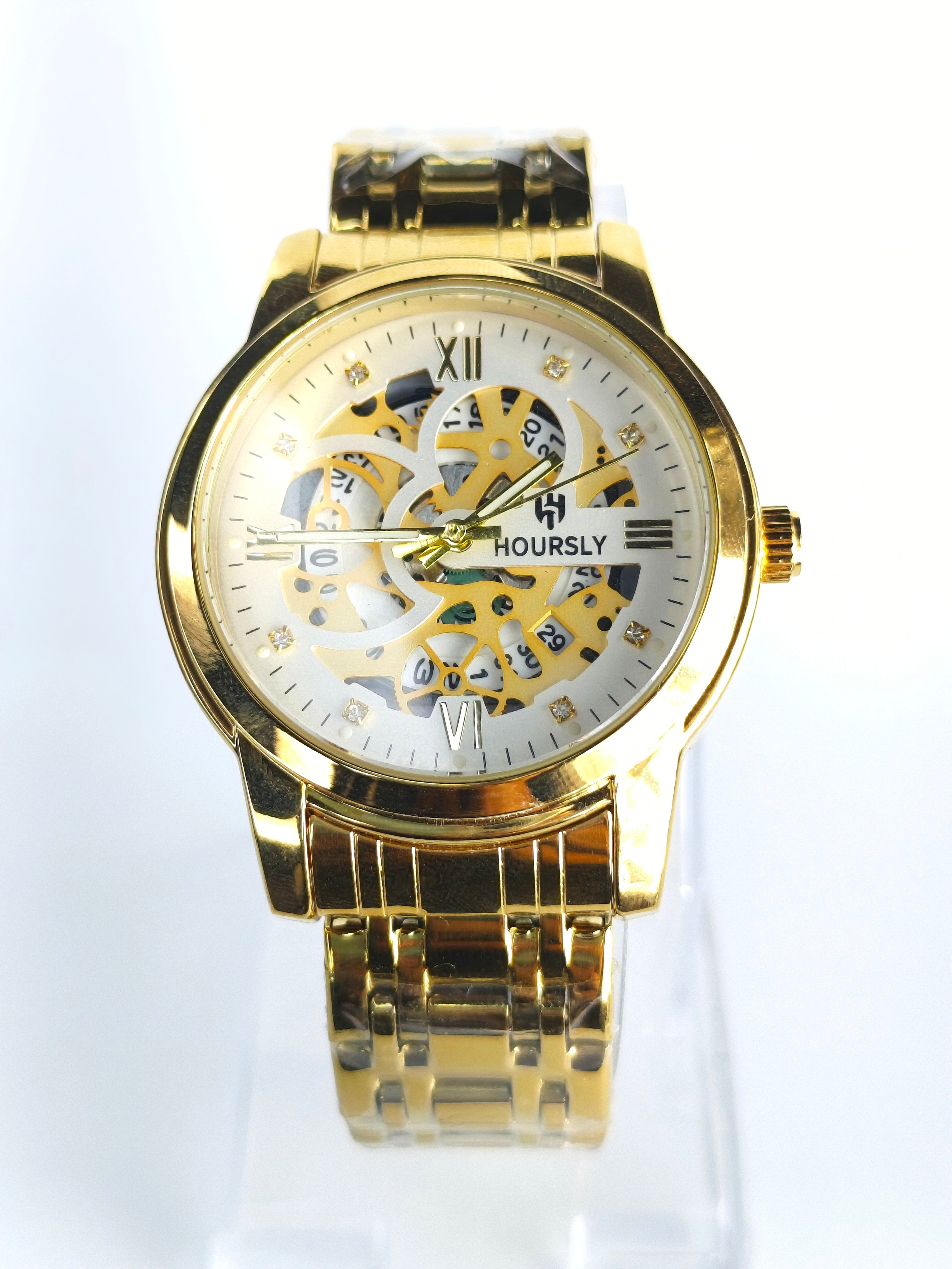 Hoursly(Original)Skeleton|White Dial|Golden Chain
