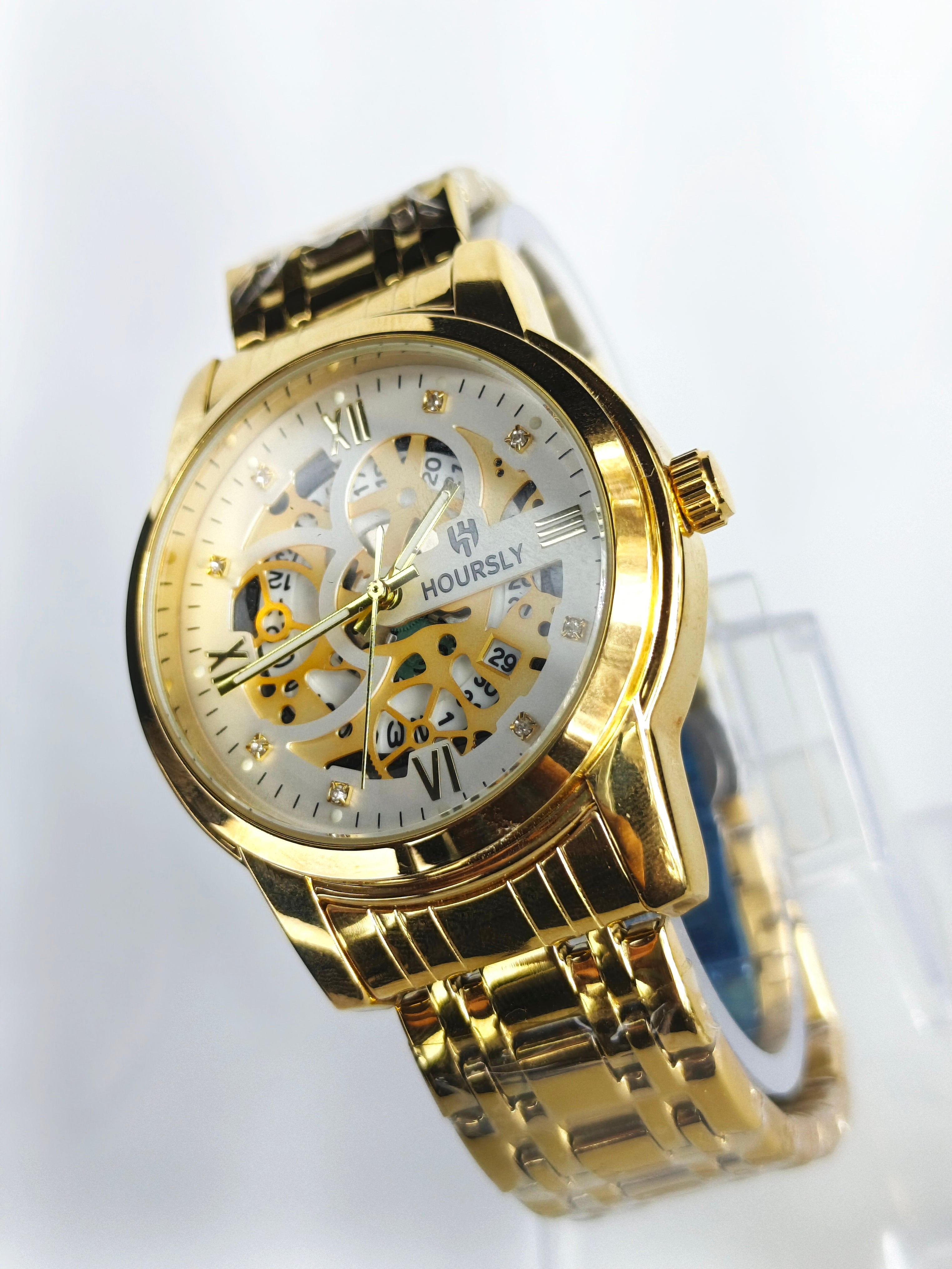 Hoursly(Original)Skeleton|White Dial|Golden Chain