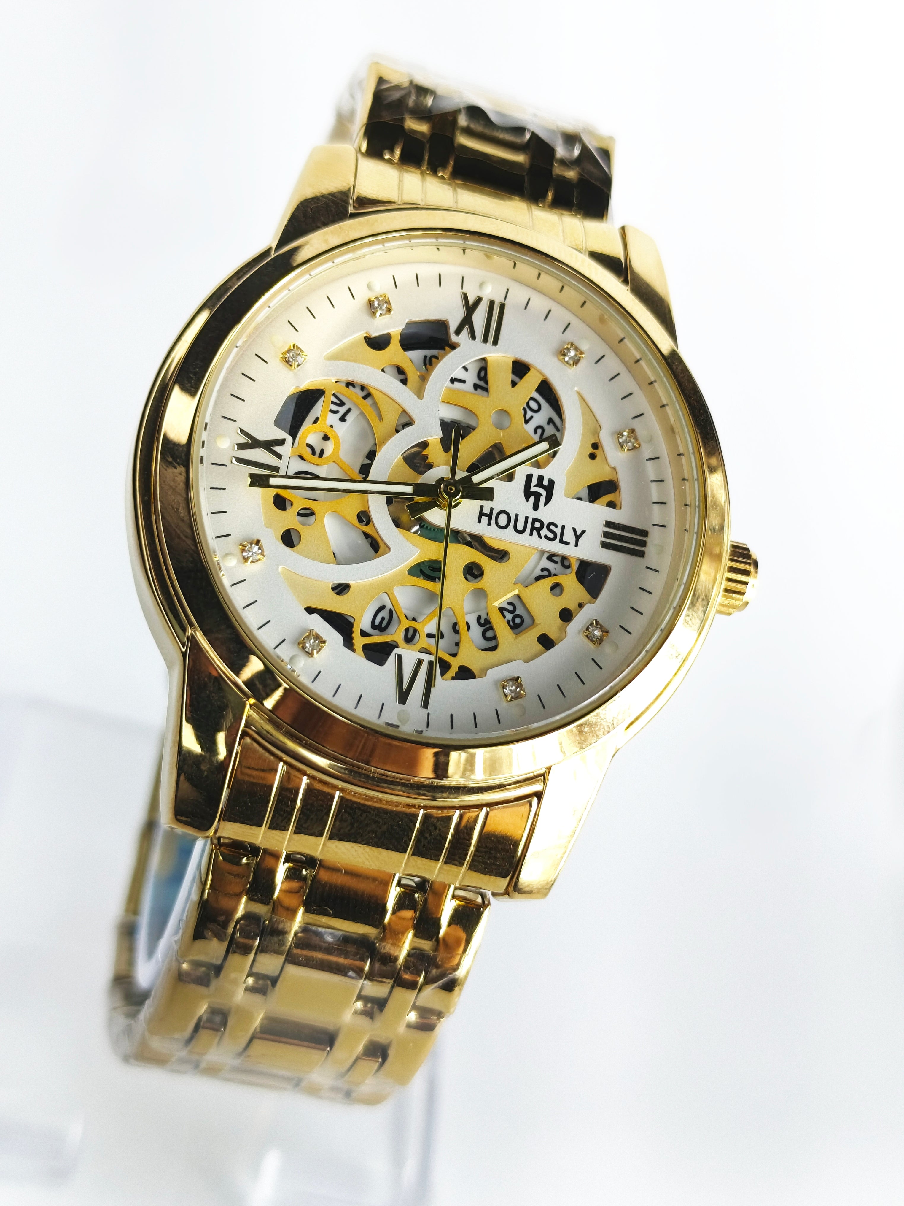 Hoursly(Original)Skeleton|White Dial|Golden Chain