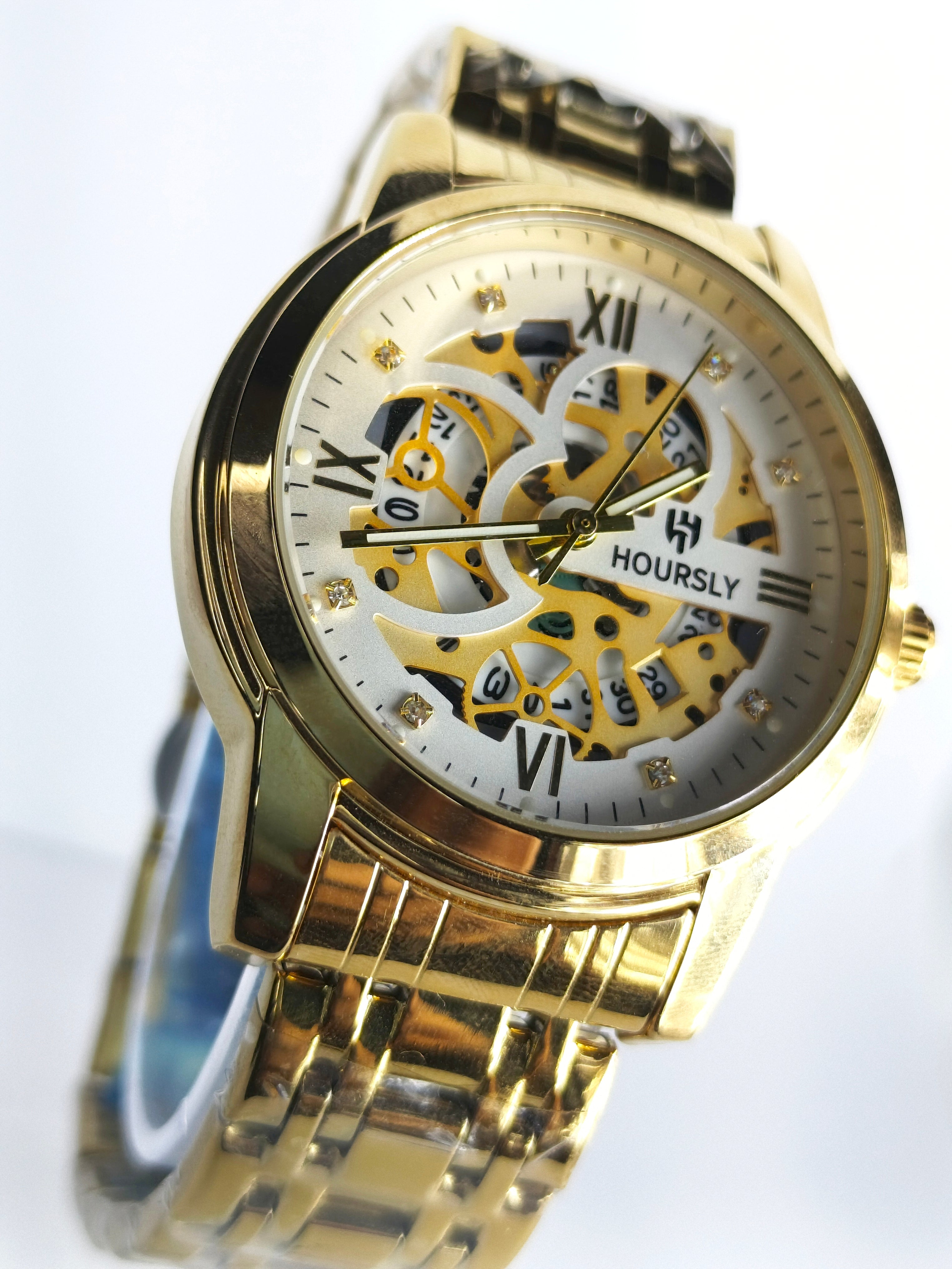 Hoursly(Original)Skeleton|White Dial|Golden Chain