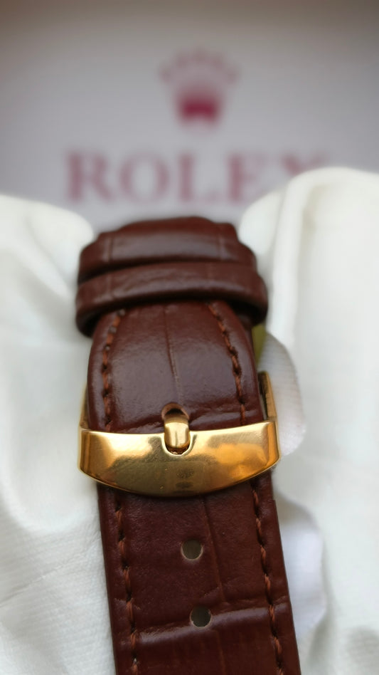 ROLEX AUTOMATIC GOLD SKELETON LEATHER WATCH