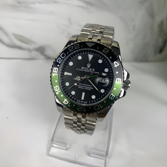 ROLEX GMT | SILVER CHAIN | BLACK GREEN HAZEL | BLACK DIAL
