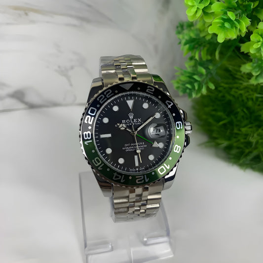 ROLEX GMT | SILVER CHAIN | BLACK GREEN HAZEL | BLACK DIAL