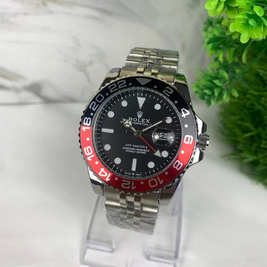 ROLEX GMT | SILVER CHAIN | BLACK RED HAZEL | BLACK DIAL